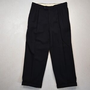 Pronto Uomo 34x26 Navy Blue 100% Wool Pleated Cuffed Baggy Dress Mens Pants